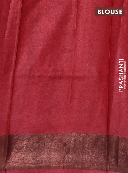 Pure tussar silk saree yellow and red with allover kalamkari prints and zari woven border