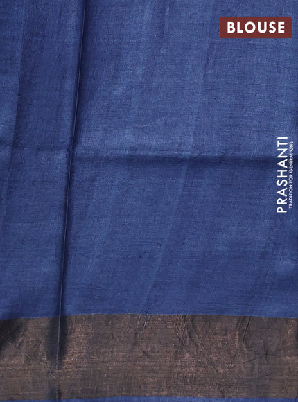 Pure tussar silk saree green and blue with allover floral butta prints and zari woven border
