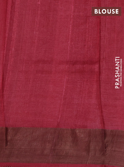 Pure tussar silk saree grey and maroon with allover floral butta prints and zari woven border