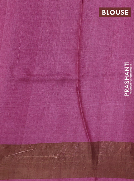 Pure tussar silk saree light pink and pink with allover floral butta prints and zari woven border