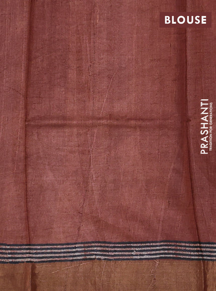 Pure tussar silk saree black and rust shade with box type butta prints and zari woven border
