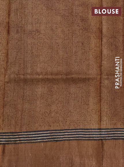 Pure tussar silk saree blue and dark sandal with box type butta prints and zari woven border