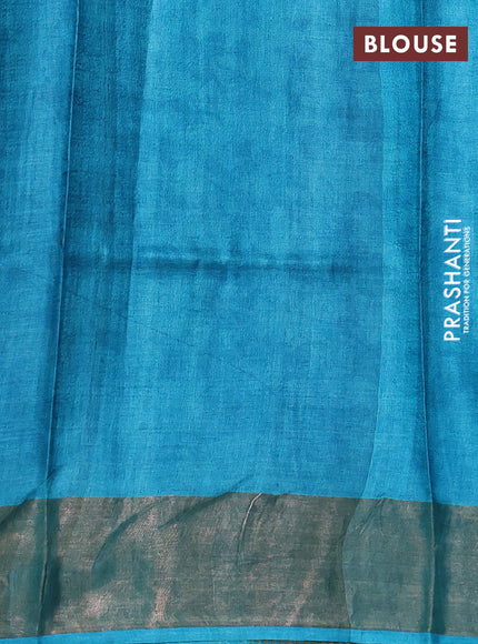 Pure tussar silk saree blue shade and teal blue with allover prints and zari woven border