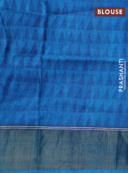 Pure tussar silk saree cream and cs blue with allover geometric prints and zari woven border