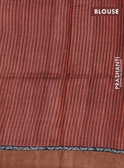Pure tussar silk saree rust shade and cream with allover stripe pattern and zari woven border