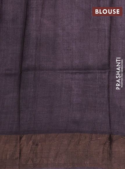 Pure tussar silk saree pastel purple and wine shade with kalamkari prints and zari woven border