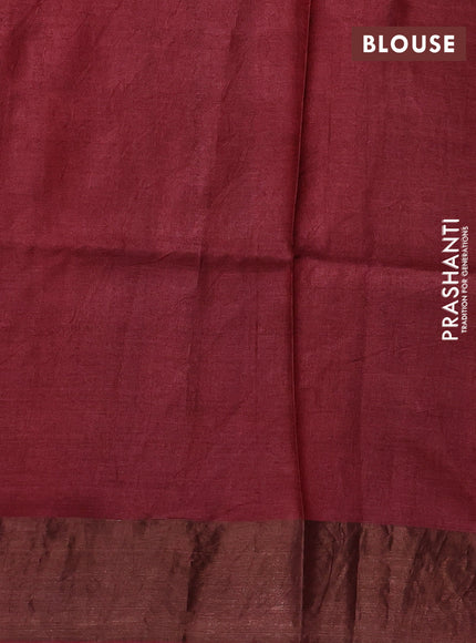 Pure tussar silk saree black and maroon with allover kalamkari prints and zari woven border