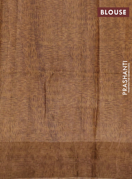 Pure tussar silk saree cream and dark sandal with allover kalamkari prints and zari woven border