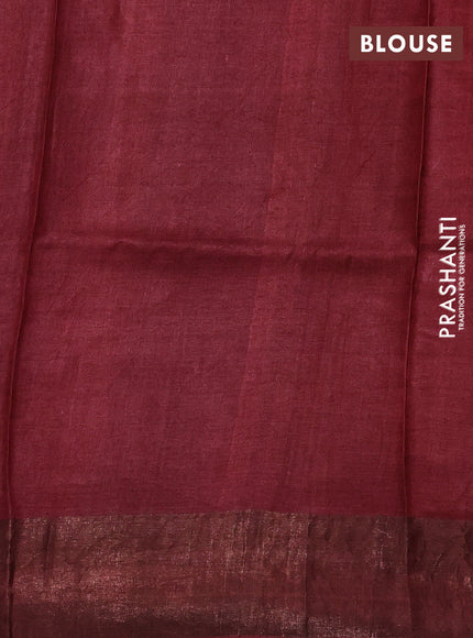 Pure tussar silk saree mustard yellow and maroon with allover kalamkari prints and zari woven border