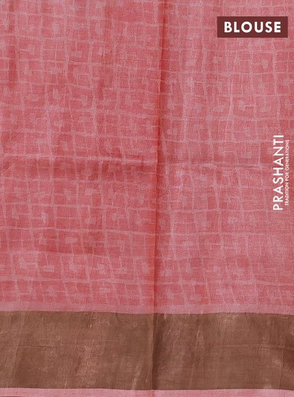 Pure tussar silk saree grey and peach shade with allover floral prints and zari woven border