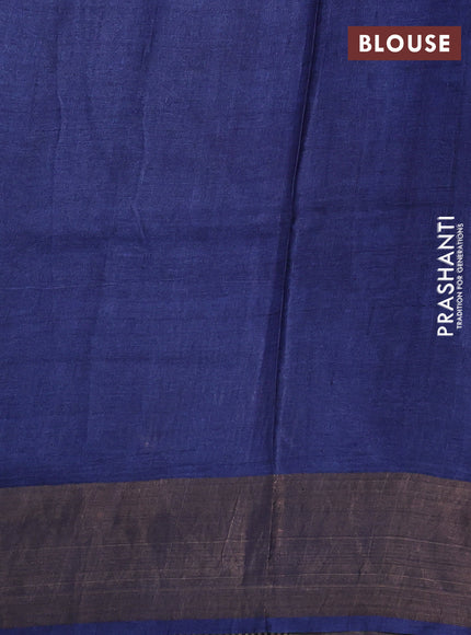 Pure tussar silk saree pastel blue and blue with allover kalamkari prints and zari woven border