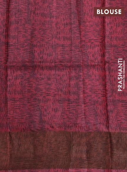 Pure tussar silk saree beige and maroon with allover kalamkari prints and zari woven border
