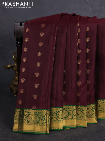 Kanchipuram silk saree deep wine and green with zari woven buttas and zari woven border