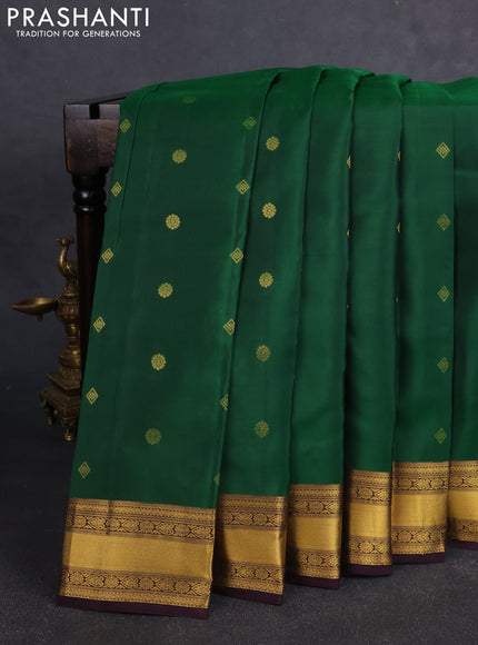 Kanchipuram silk saree green and deep jamun with zari woven buttas and zari woven border