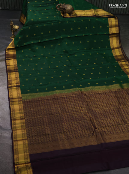 Kanchipuram silk saree green and deep jamun with zari woven buttas and zari woven border