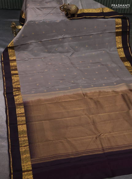 Kanchipuram silk saree grey and deep jamun with zari woven buttas and rettapet zari woven border