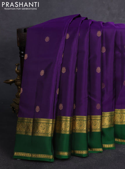 Kanchipuram silk saree violet and green with zari woven buttas and rettapet zari woven border