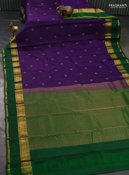 Kanchipuram silk saree violet and green with zari woven buttas and rettapet zari woven border