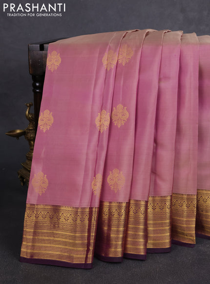 Kanchipuram silk saree pink shade and deep violet with zari woven buttas and zari woven border