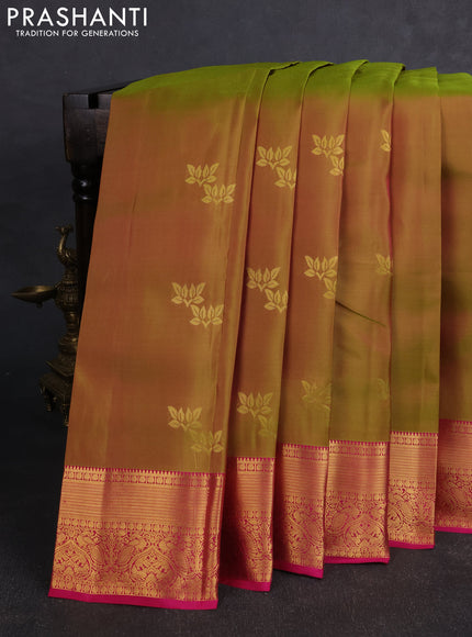 Kanchipuram silk saree dual shade of green and pink with zari woven buttas and zari woven border