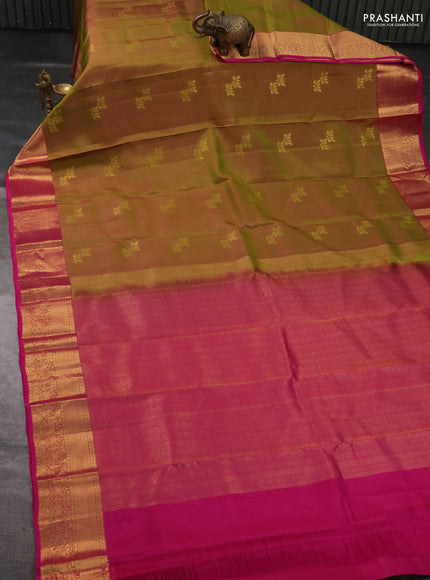 Kanchipuram silk saree dual shade of green and pink with zari woven buttas and zari woven border