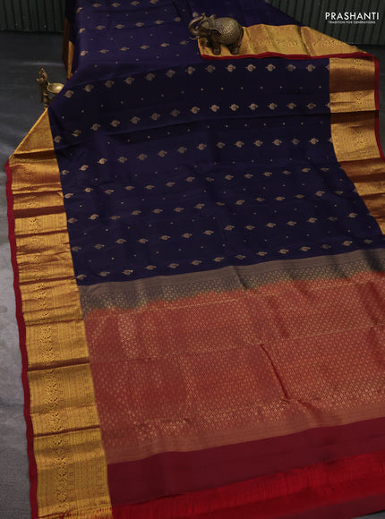 Kanchipuram silk saree navy blue and maroon with zari woven buttas and zari woven border