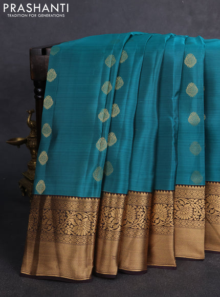 Kanchipuram silk saree teal green and deep jamun with zari woven buttas and zari woven border