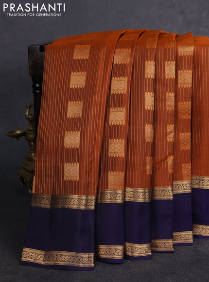 Kanchipuram silk saree rust shade and navy blue with allover zari weaves & box type buttas and rettapet zari woven border