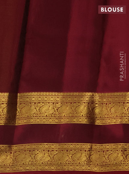 Kanchipuram silk saree mehendi green and maroon with allover zari woven buttas and rettapet zari woven border