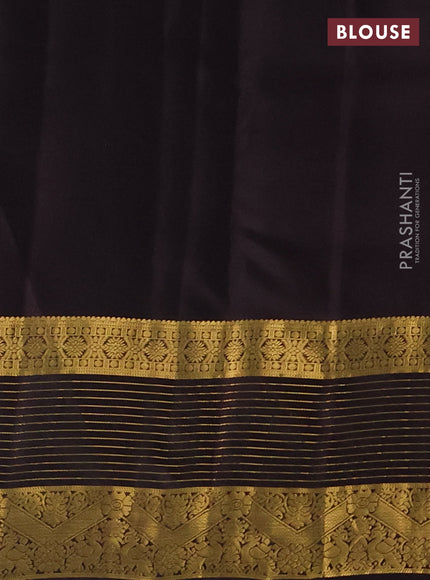 Kanchipuram silk saree green and coffee brown with allover zari woven buttas and long rich zari woven border