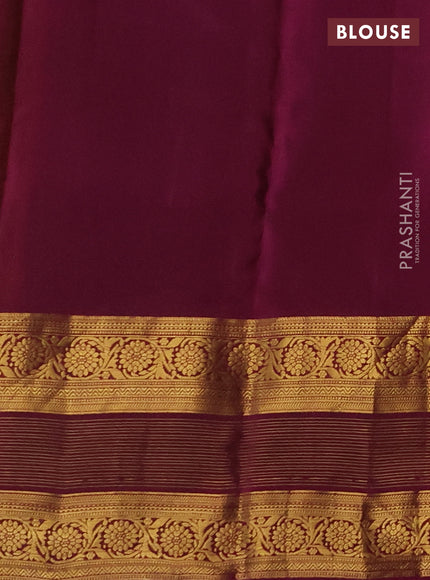 Kanchipuram silk saree mehendi green and magenta pink with allover zari woven buttas and long rich zari woven border