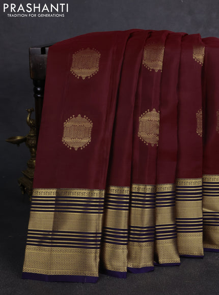 Kanchipuram silk saree maroon and navy blue with allover zari woven buttas and long rich zari woven border