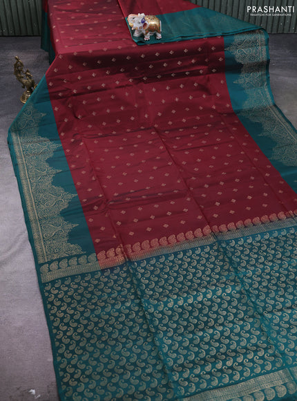 Kanchipuram soft silk saree maroon and green with allover zari woven buttas and zari woven border