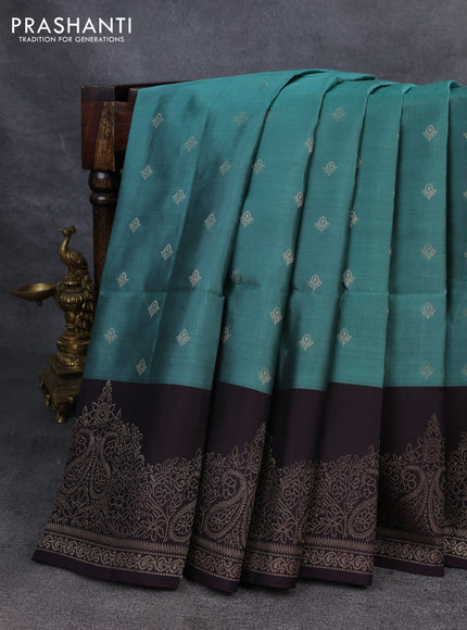 Kanchipuram soft silk saree pastel green and deep wine with allover zari woven buttas and zari woven border