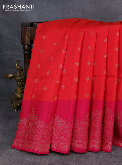 Kanchipuram soft silk saree red and pink with allover zari woven buttas and zari woven border