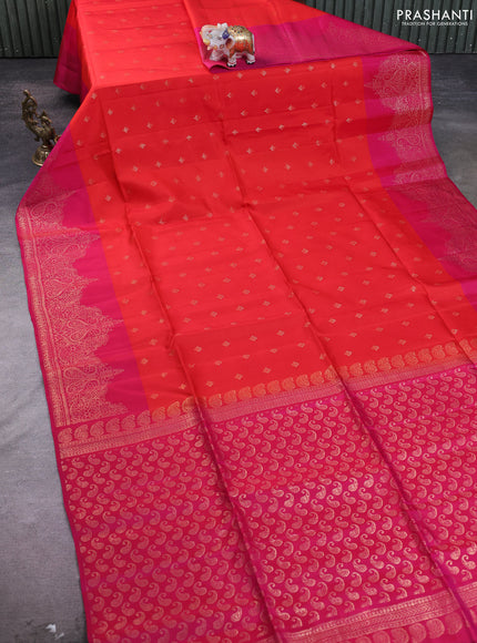 Kanchipuram soft silk saree red and pink with allover zari woven buttas and zari woven border