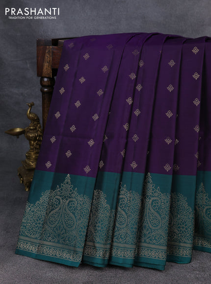 Kanchipuram soft silk saree violet and green with allover zari woven buttas and zari woven border