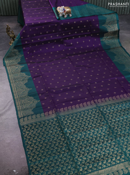 Kanchipuram soft silk saree violet and green with allover zari woven buttas and zari woven border