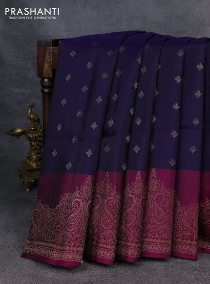 Kanchipuram soft silk saree navy blue and magenta pink with allover zari woven buttas and zari woven border