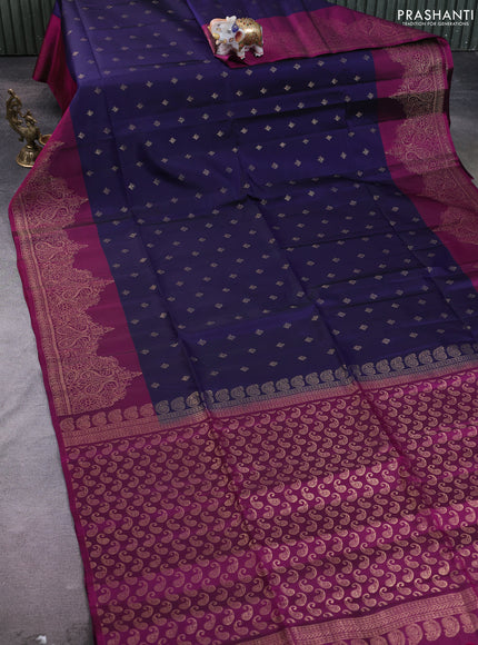 Kanchipuram soft silk saree navy blue and magenta pink with allover zari woven buttas and zari woven border