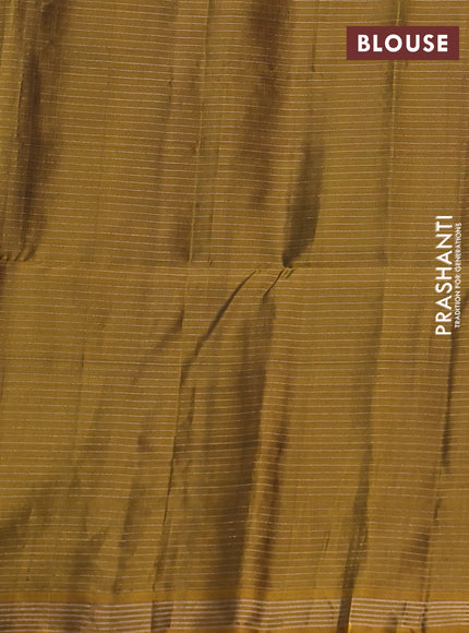 Kanchipuram soft silk saree coffee brown and mustard yellow with allover zari checks & buttas and simple zari border
