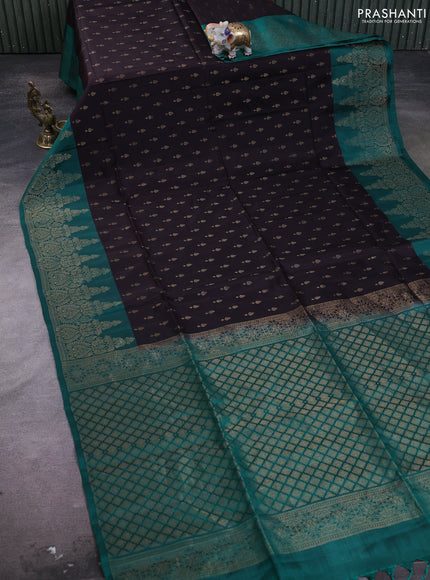 Kanchipuram soft silk saree coffee brown and green with zari woven buttas and zari woven border