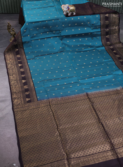 Kanchipuram soft silk saree teal shade and deep wine with zari woven buttas and zari woven border