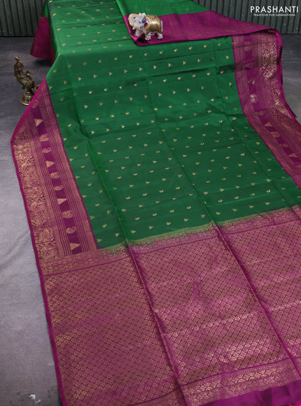 Kanchipuram soft silk saree green and magenta pink with zari woven buttas and zari woven border