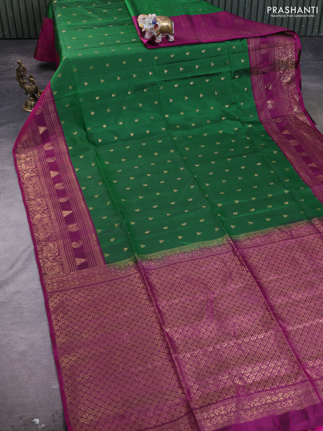 Kanchipuram soft silk saree green and magenta pink with zari woven buttas and zari woven border