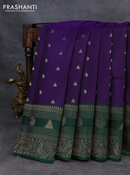 Kanchipuram soft silk saree violet and green with zari woven buttas and zari woven border