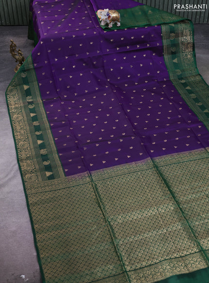 Kanchipuram soft silk saree violet and green with zari woven buttas and zari woven border