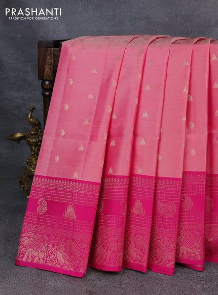 Kanchipuram soft silk saree pastel pink and pink with zari woven buttas and zari woven border