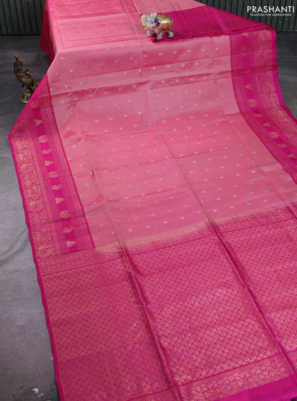 Kanchipuram soft silk saree pastel pink and pink with zari woven buttas and zari woven border