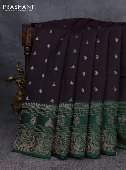 Kanchipuram soft silk saree coffee brown and green with zari woven buttas and zari woven border